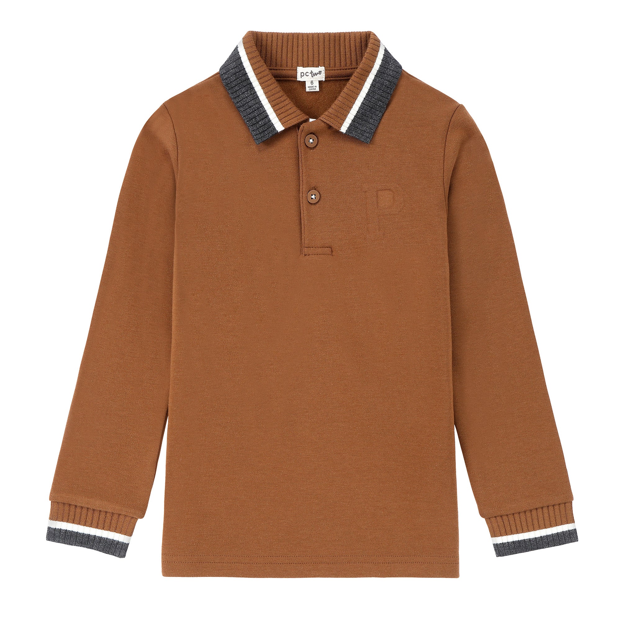 Boys Cognac Polo with Grey & White Trim