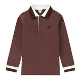 Boys Brown Polo with Brown & White Ribbed Knit Trim