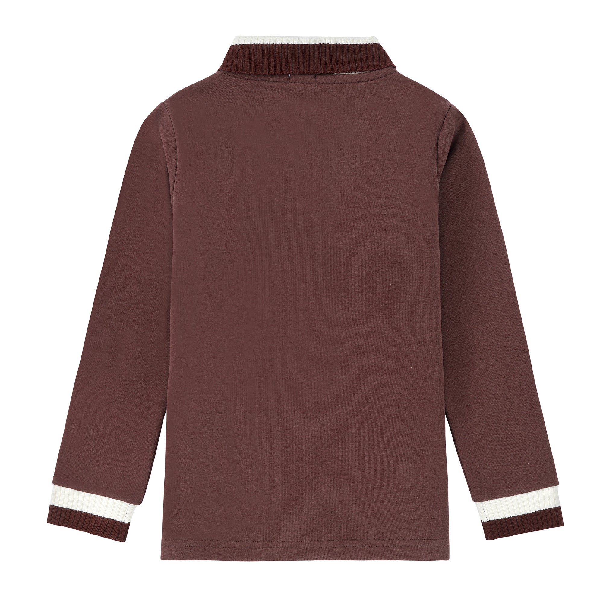 Boys Brown Polo with Brown & White Ribbed Knit Trim