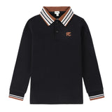 Boys Black Polo with Cognac & White Striped Trim