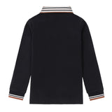 Boys Black Polo with Cognac & White Striped Trim