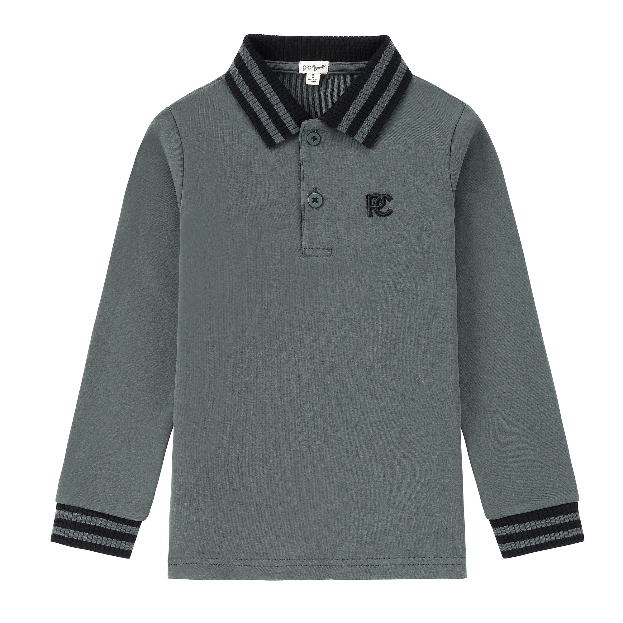 Boys Green Polo with Black Striped Trim