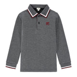 Boys Textured Grey Polo with Burgundy & White Trim