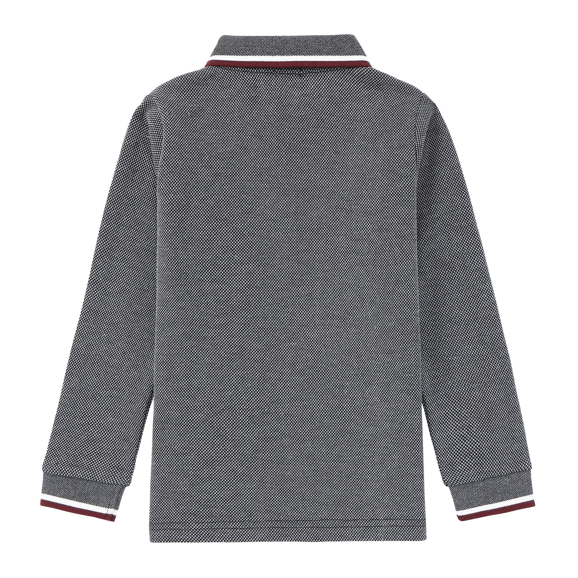 Boys Textured Grey Polo with Burgundy & White Trim