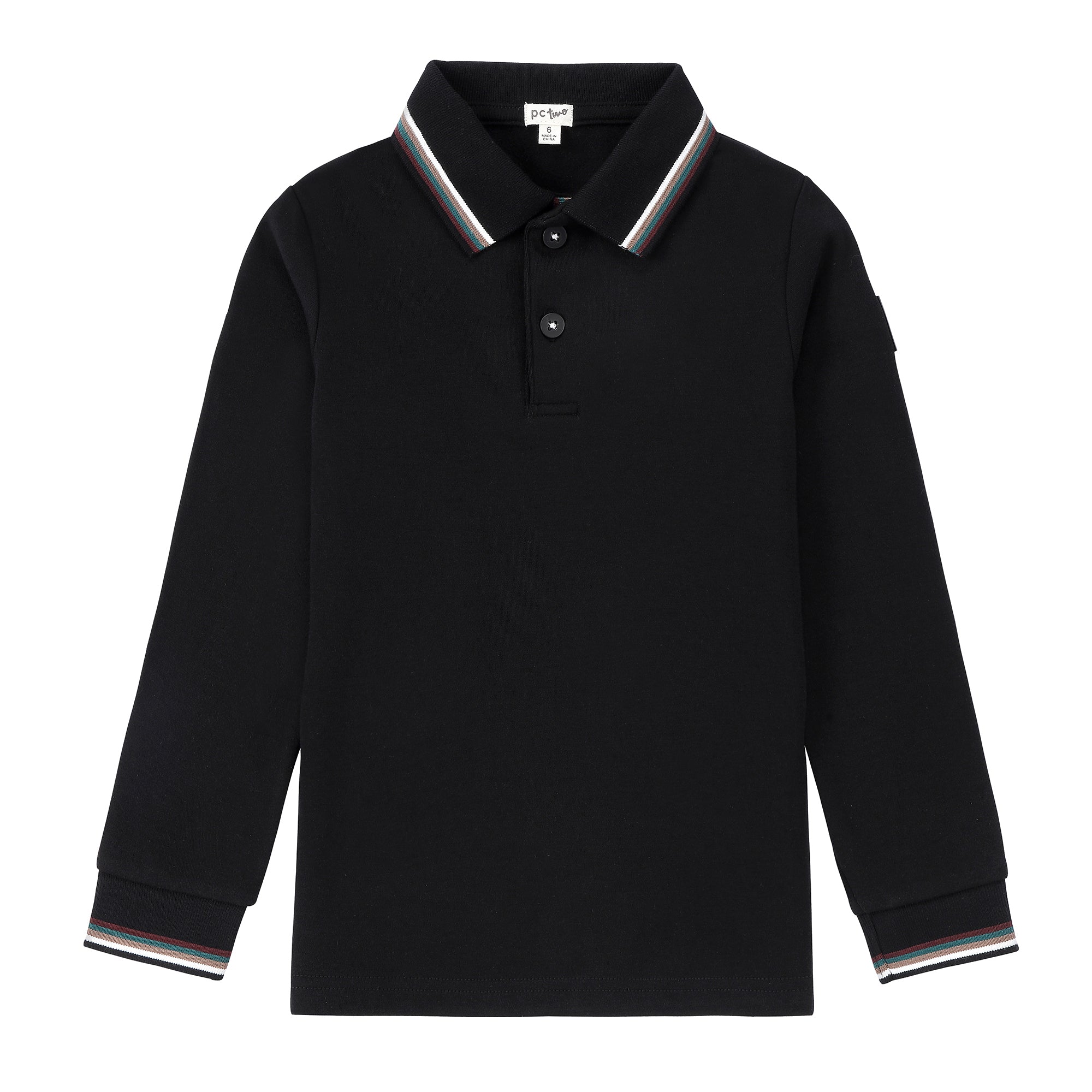 Boys Black Polo with Multicolor Trim
