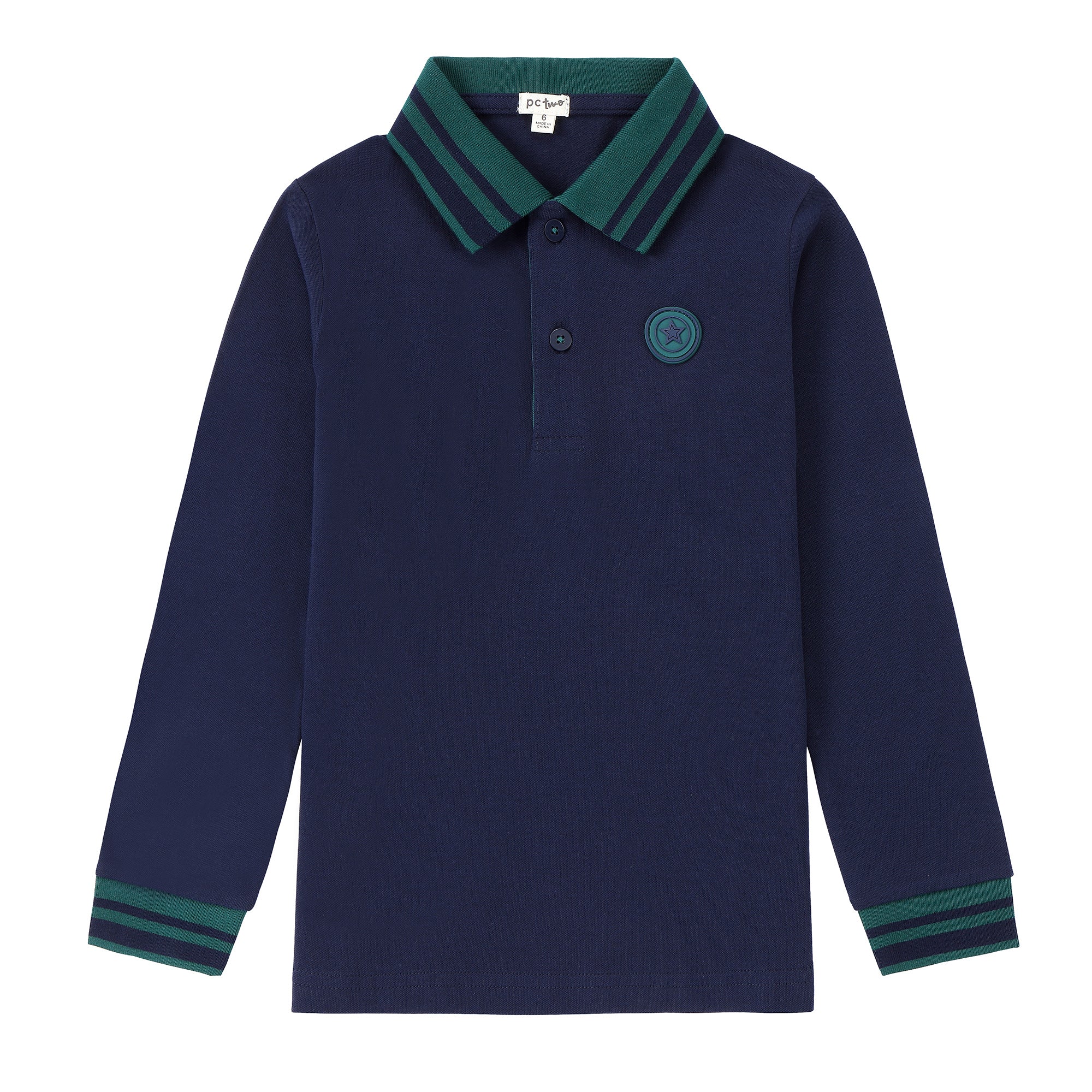 Boys Navy Polo with Green Striped Trim