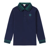 Boys Navy Polo with Green Striped Trim