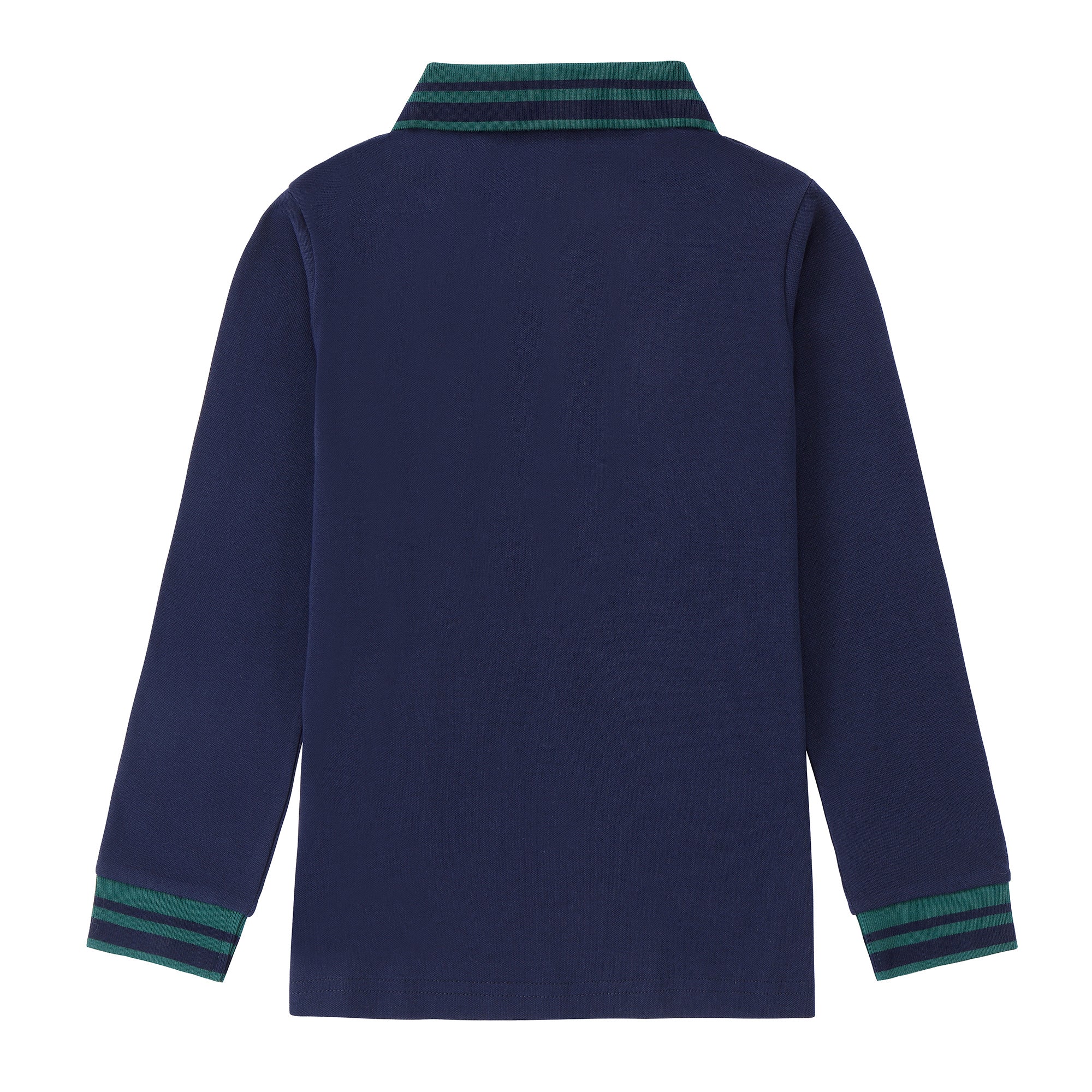 Boys Navy Polo with Green Striped Trim