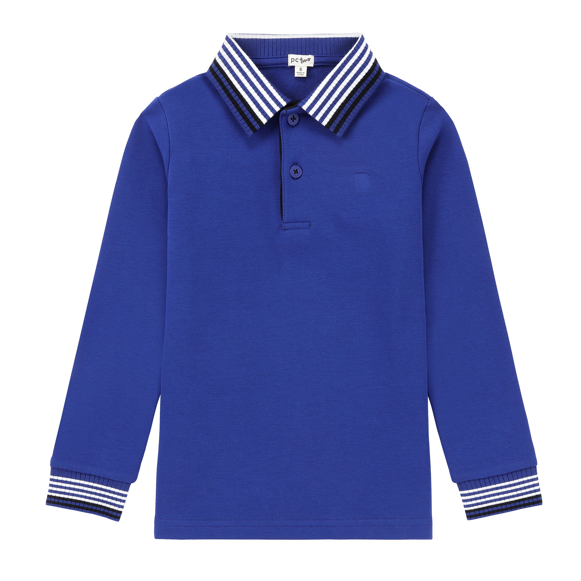 Boys Royal Blue Polo with Black & White Stripe Ribbed Trim