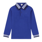 Boys Royal Blue Polo with Black & White Stripe Ribbed Trim