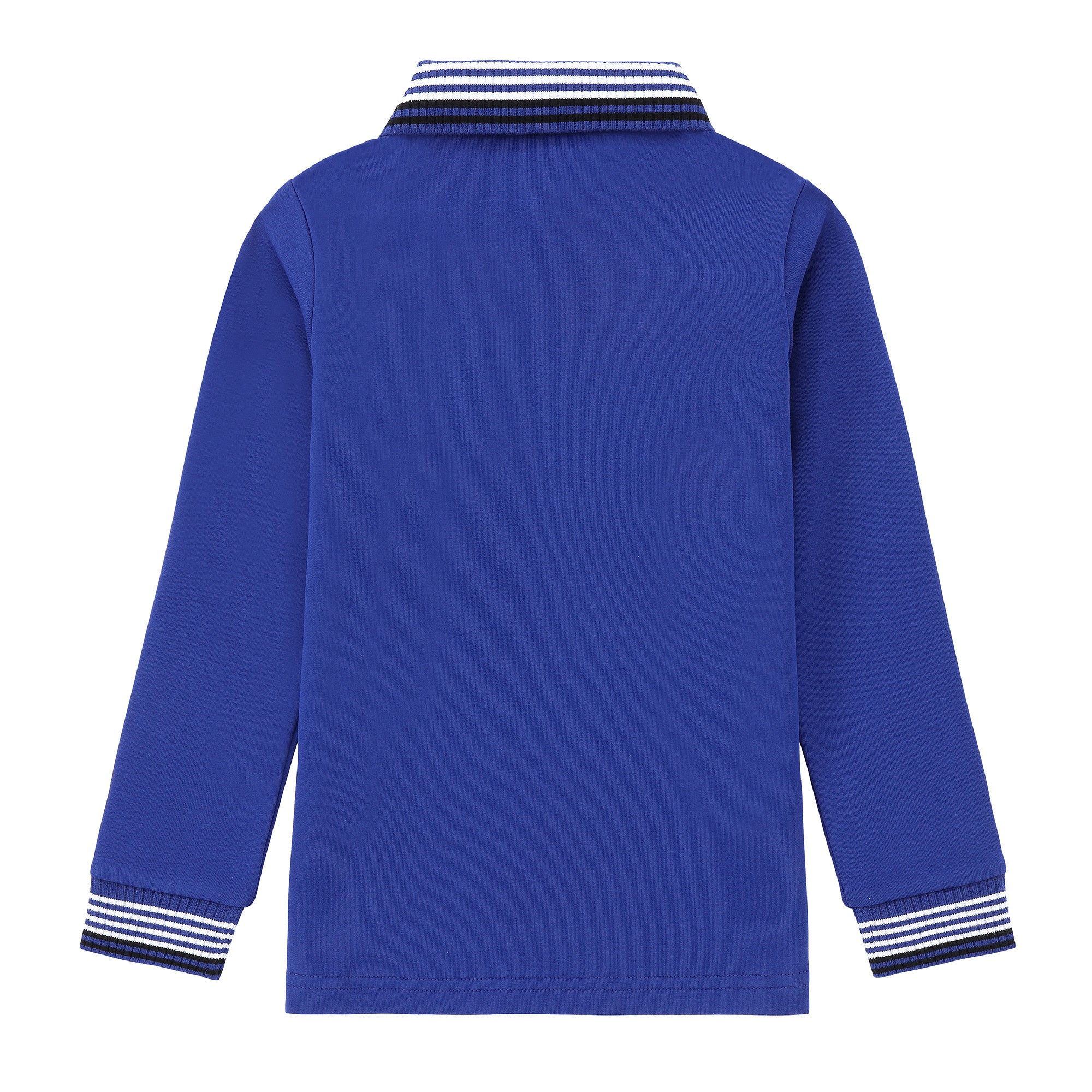 Boys Royal Blue Polo with Black & White Stripe Ribbed Trim