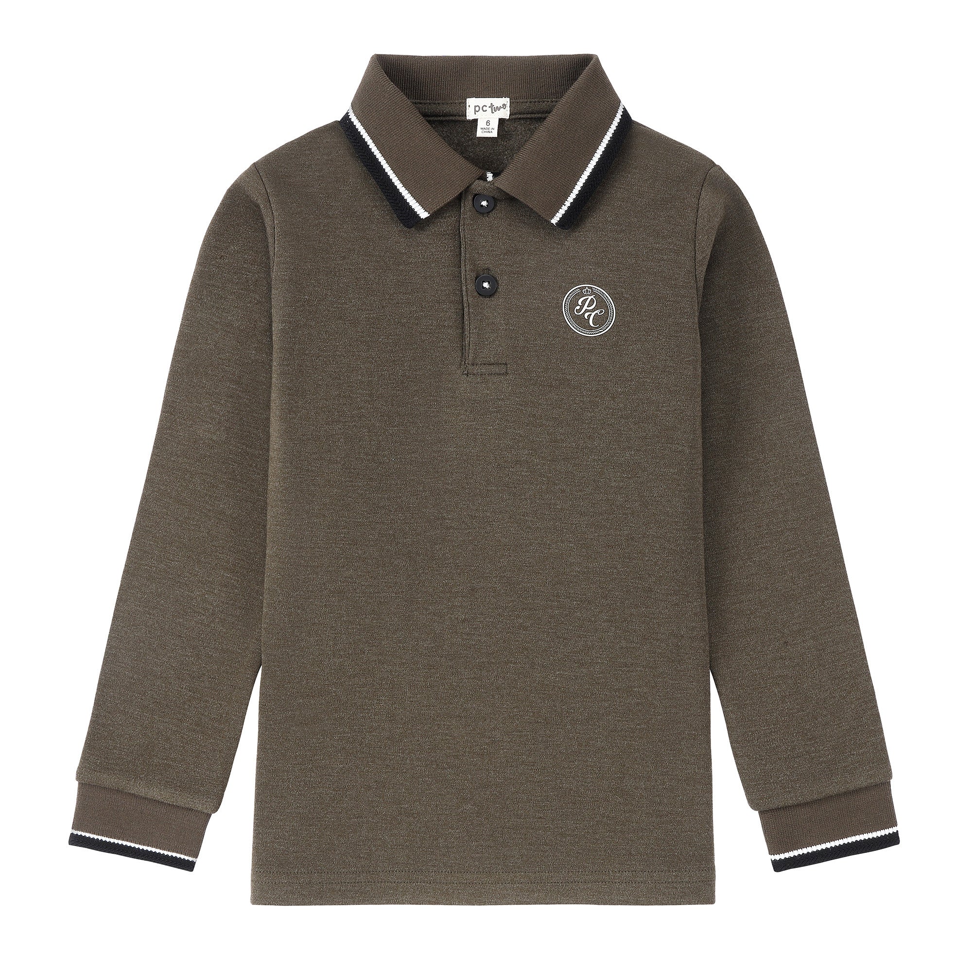 Boys Taupe Polo with Black & White Trim