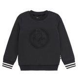 Boys Black PC Logo Sweatshirt with White Stripe Trim