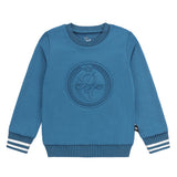 Boys Blue PC Logo Sweatshirt with White Stripe Trim