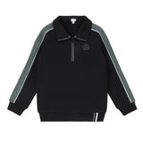 Boys Black Zip-Up Collar Sweatshirt with Sage Green Contrast Sleeves