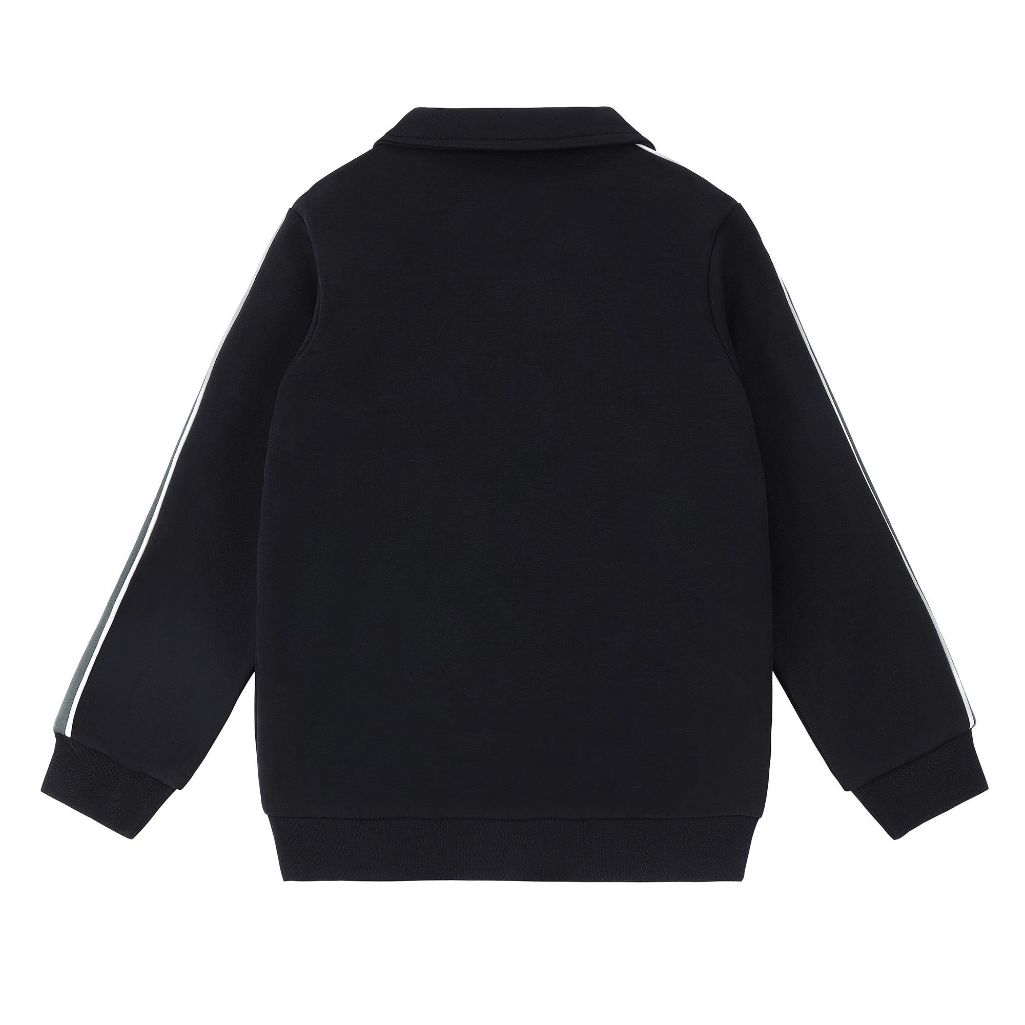 Boys Black Zip-Up Collar Sweatshirt with Sage Green Contrast Sleeves