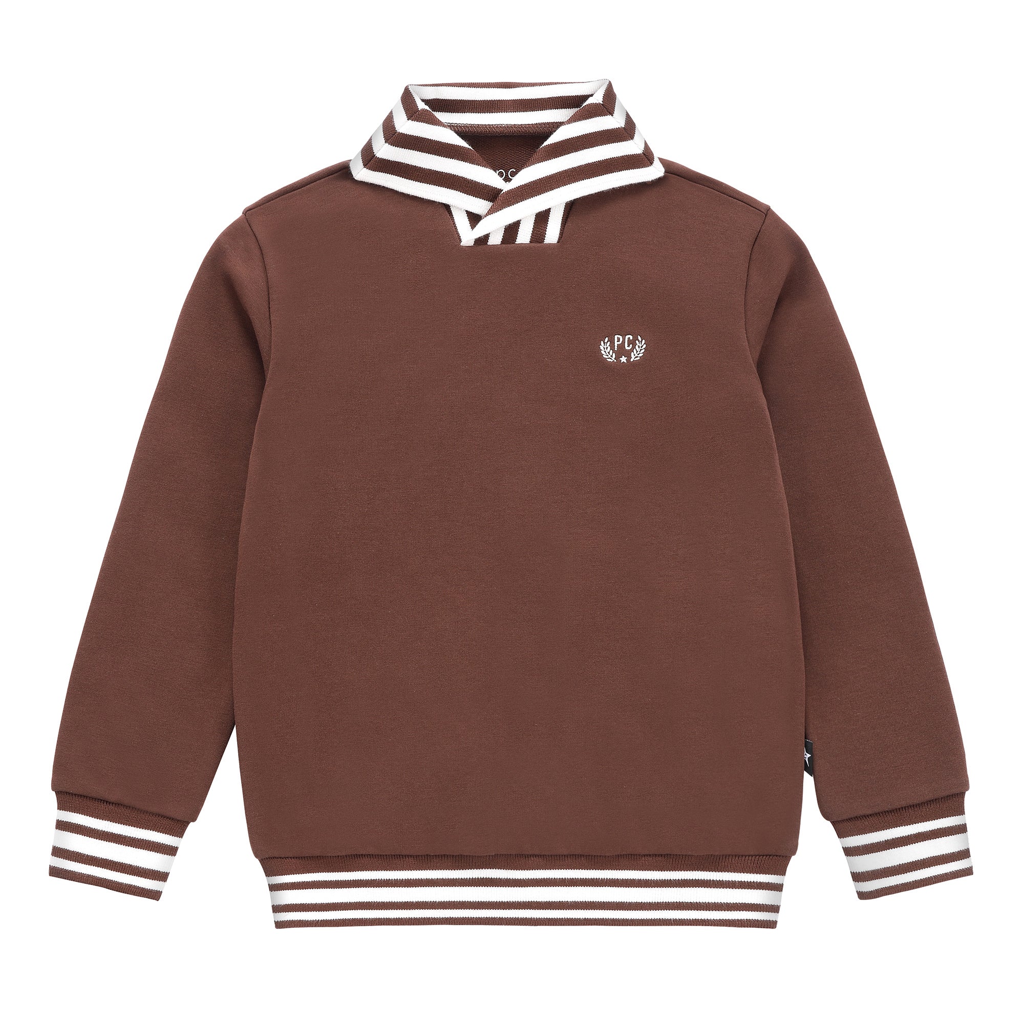 Boys Dark Brown V-Neck Sweatshirt with Ecru/Brown Stiching