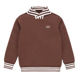 Boys Dark Brown V-Neck Sweatshirt with Ecru/Brown Stiching