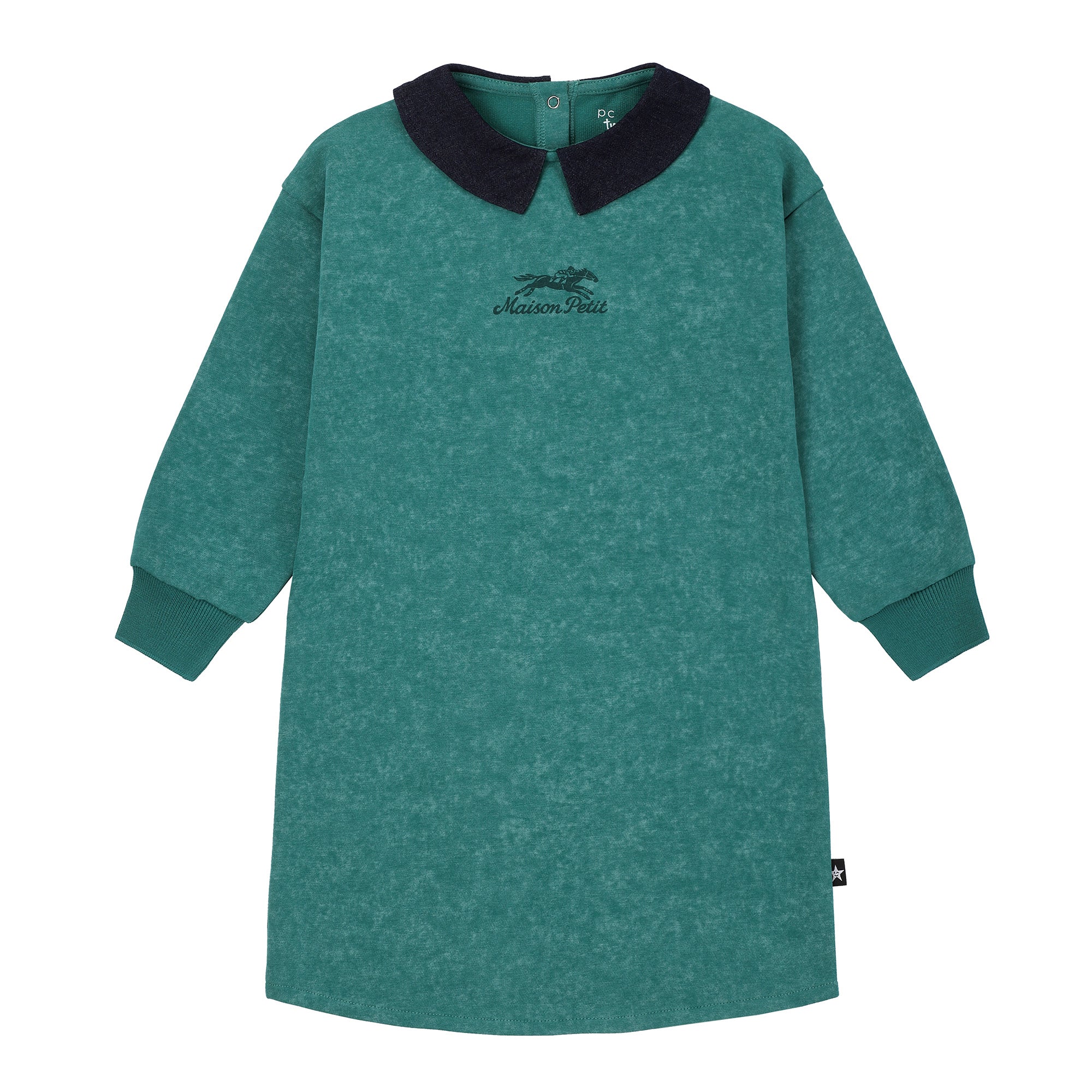 Girls Green Wash Dress with Racehorse