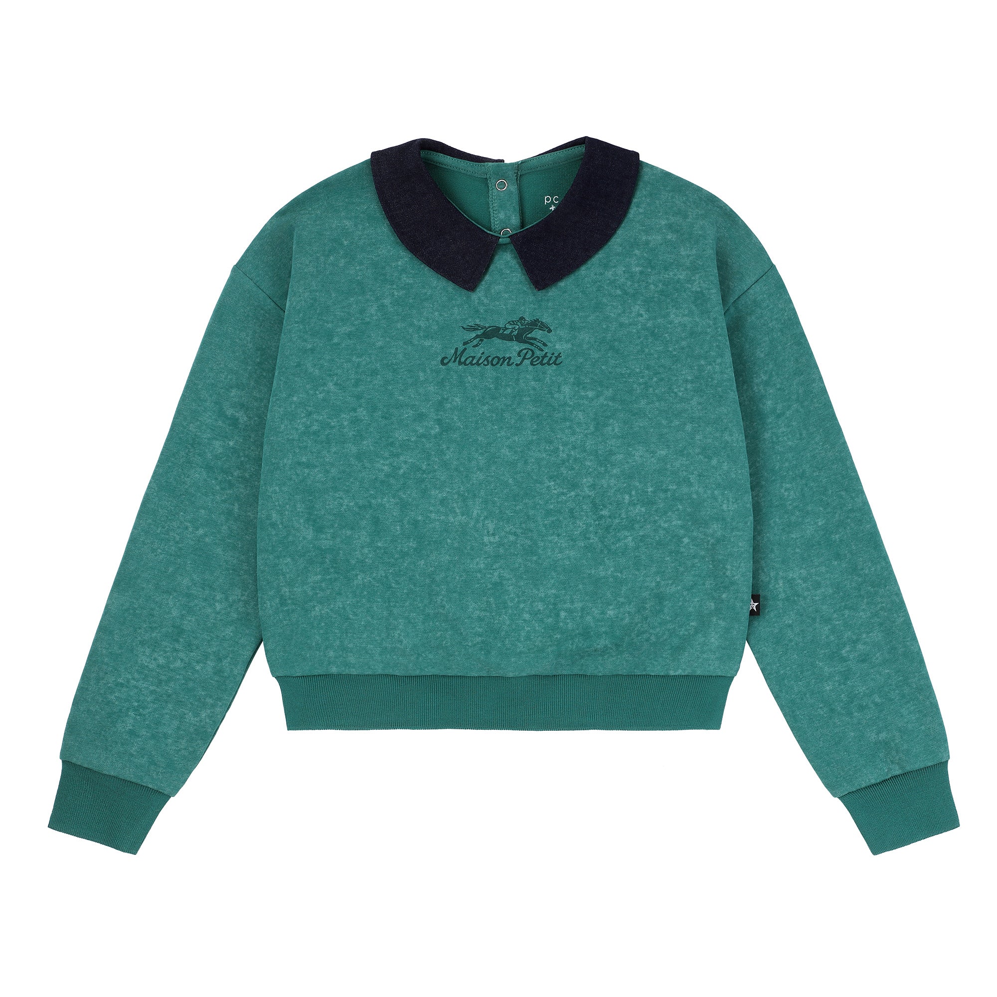 Girls Green Wash Sweatshirt with Racehorse