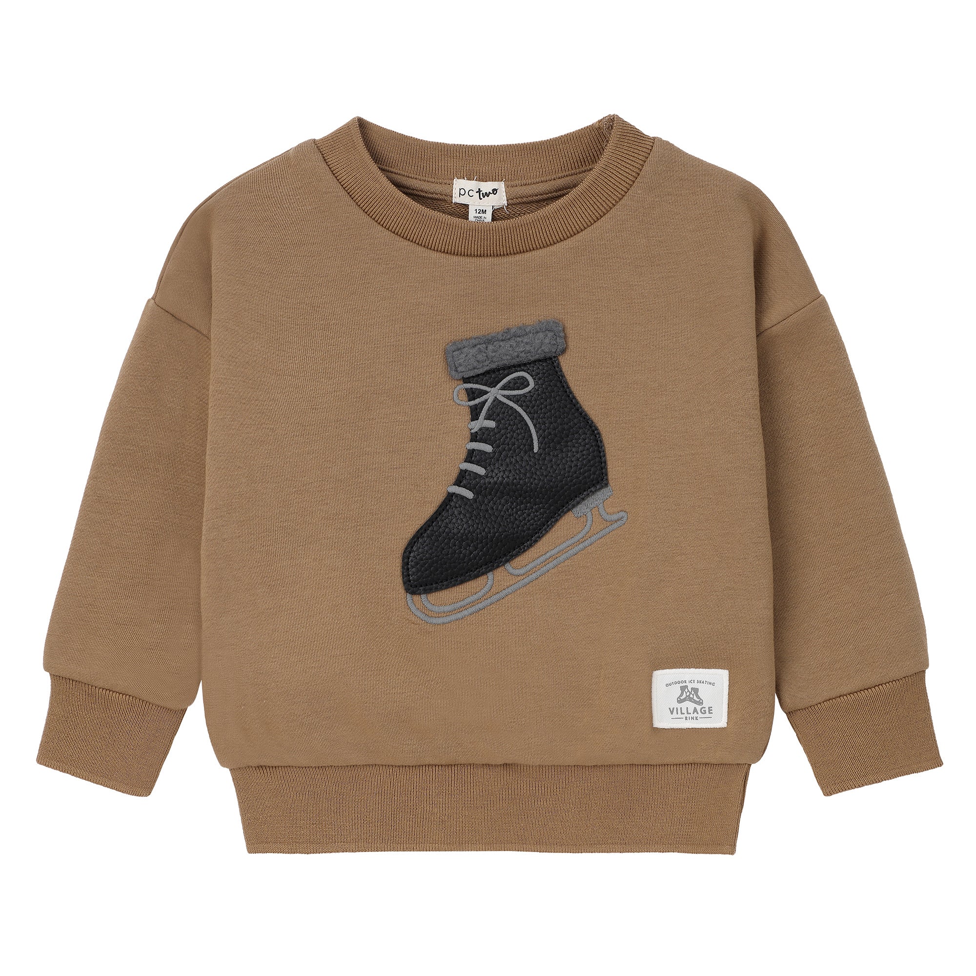 Boys Brown Ice Skate Appliqué Sweatshirt