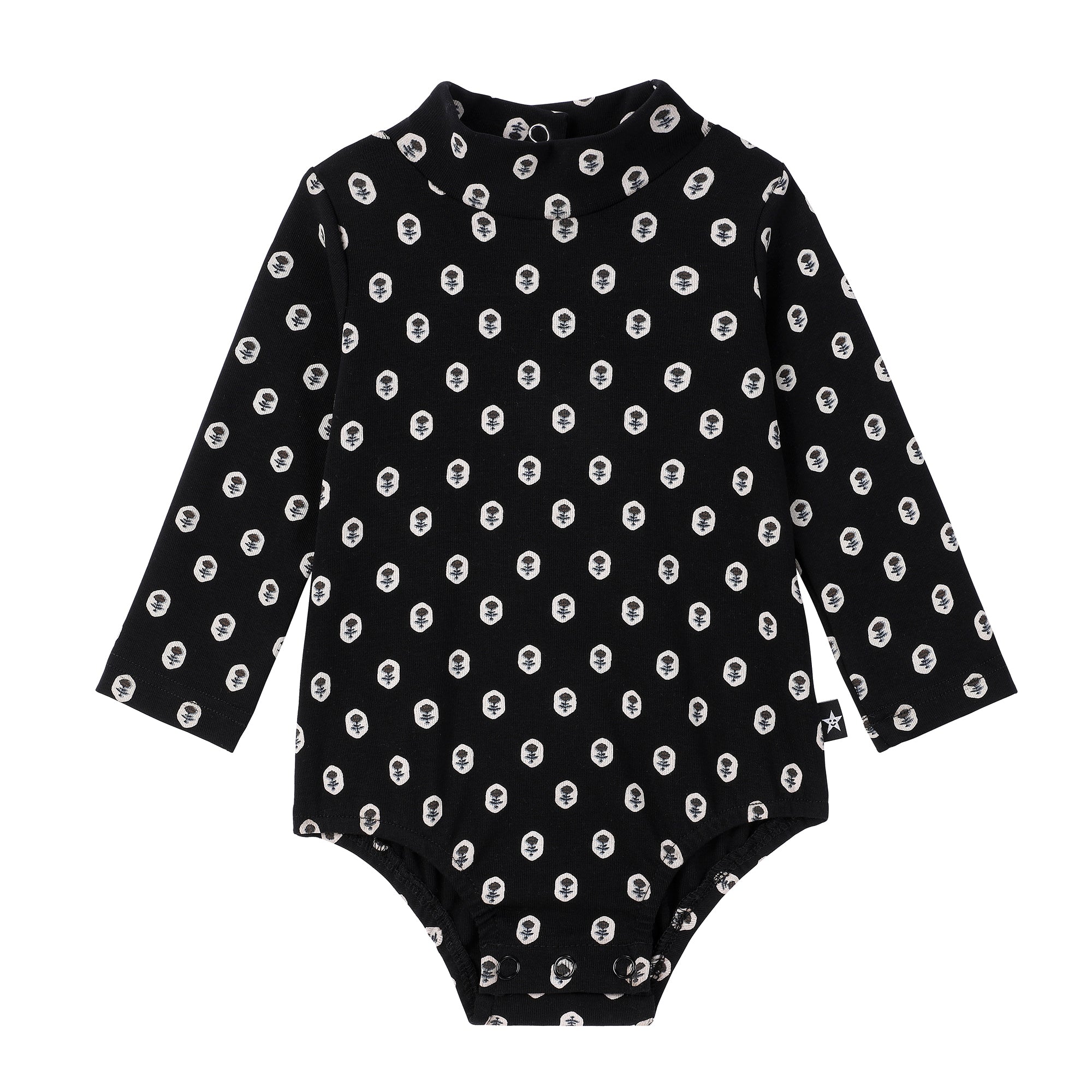 Baby Girls Denim Stitch Floral MockNeck