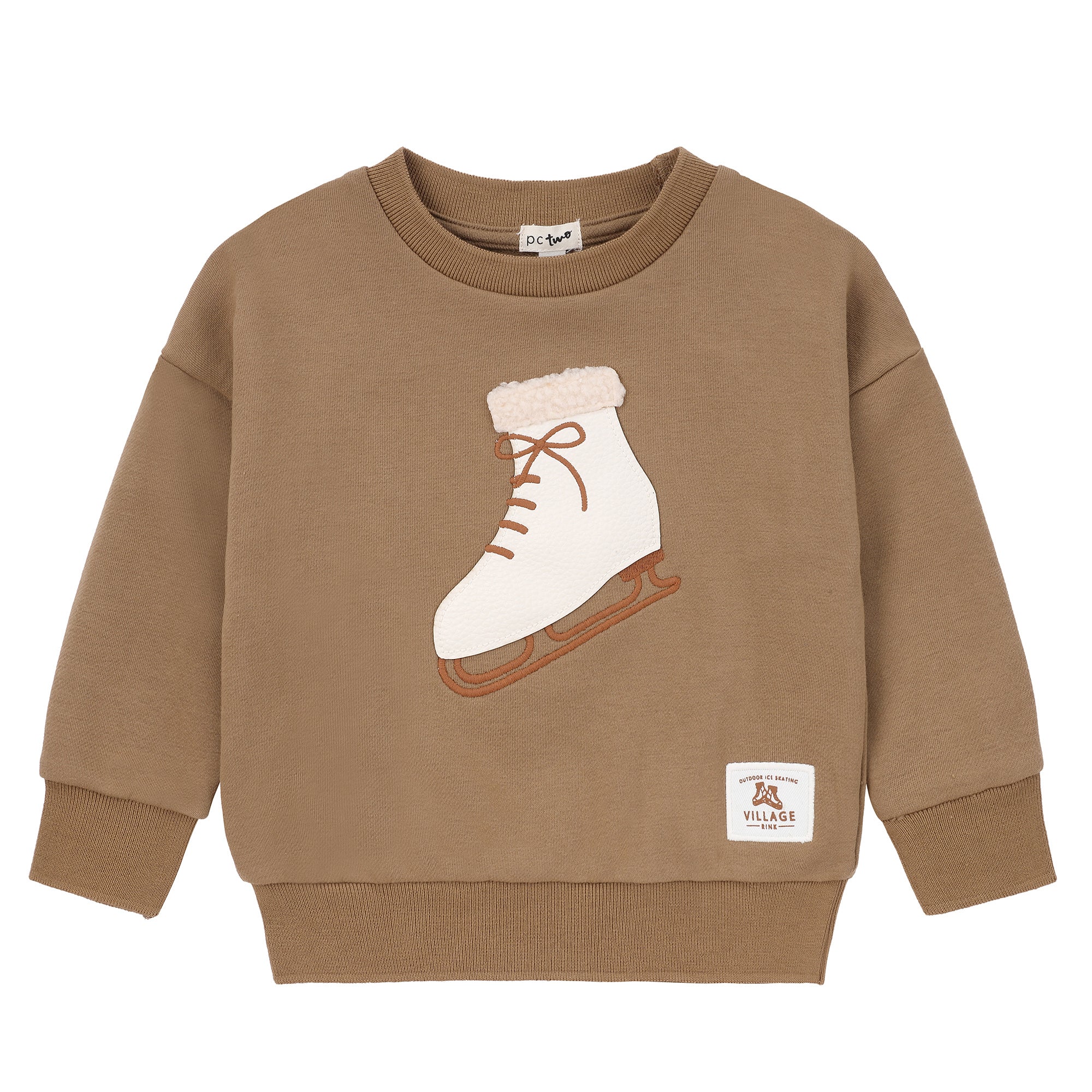 Girls Brown Ice Skate Appliqué Sweatshirt