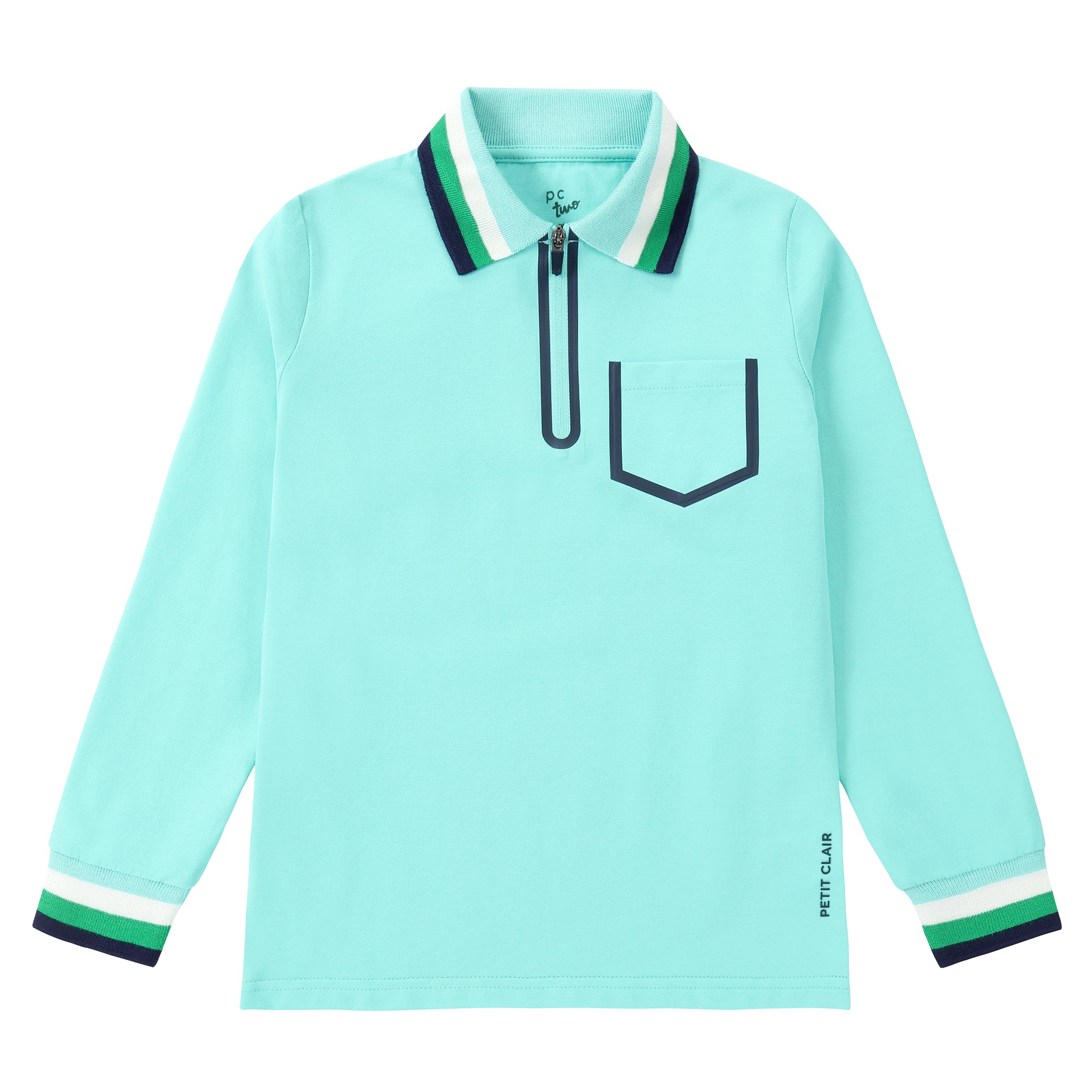 Boys Aqua Polo with Green & White Trim
