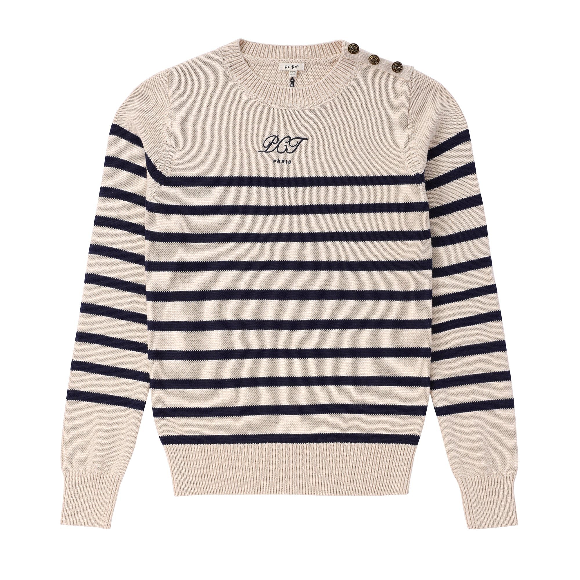 Teens Ivory Stripe Knit Sweater with Button Detail