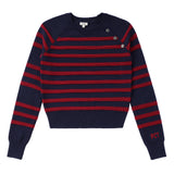 Teens Navy & Red Stripe Knit Sweater with Button Detail