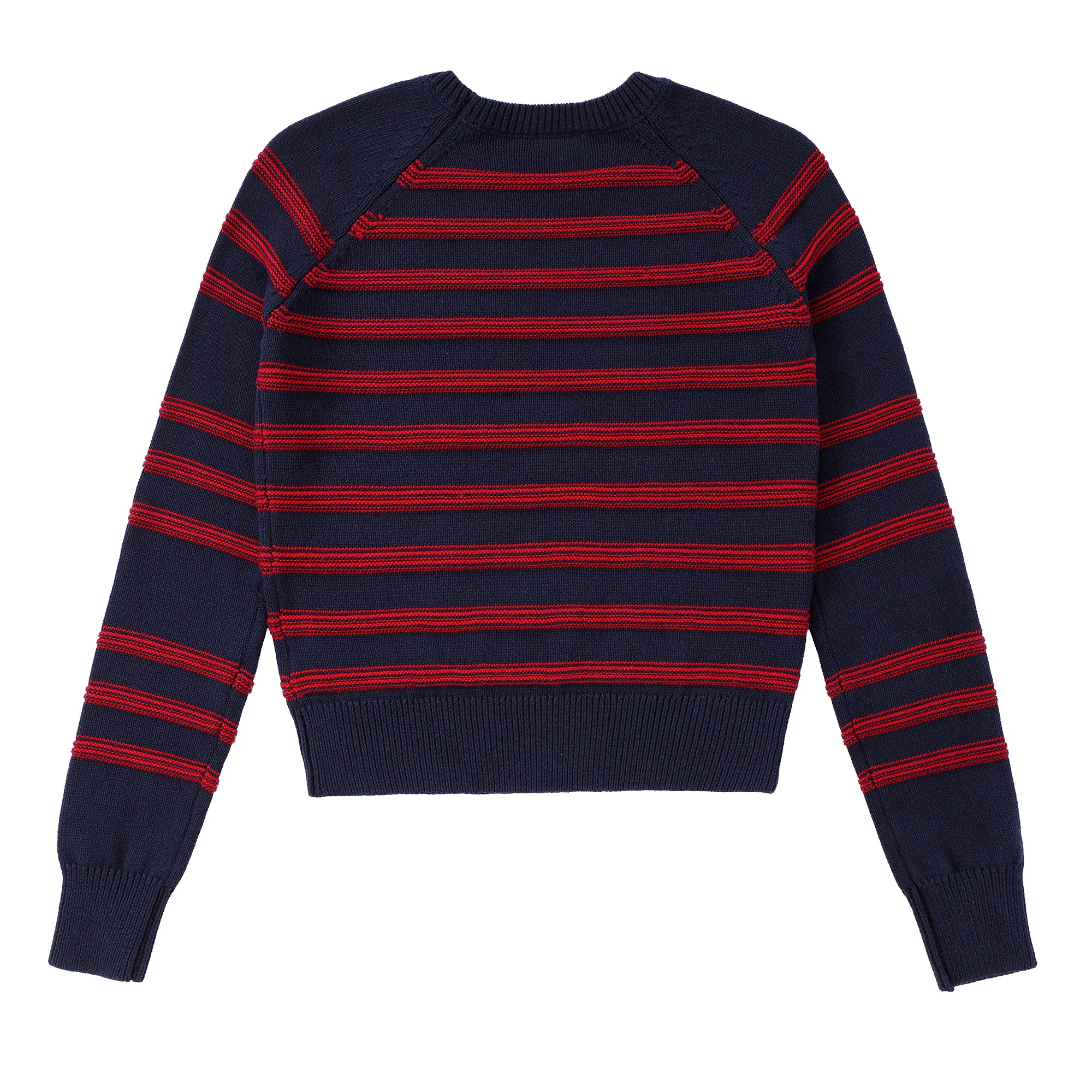 Teens Navy & Red Stripe Knit Sweater with Button Detail