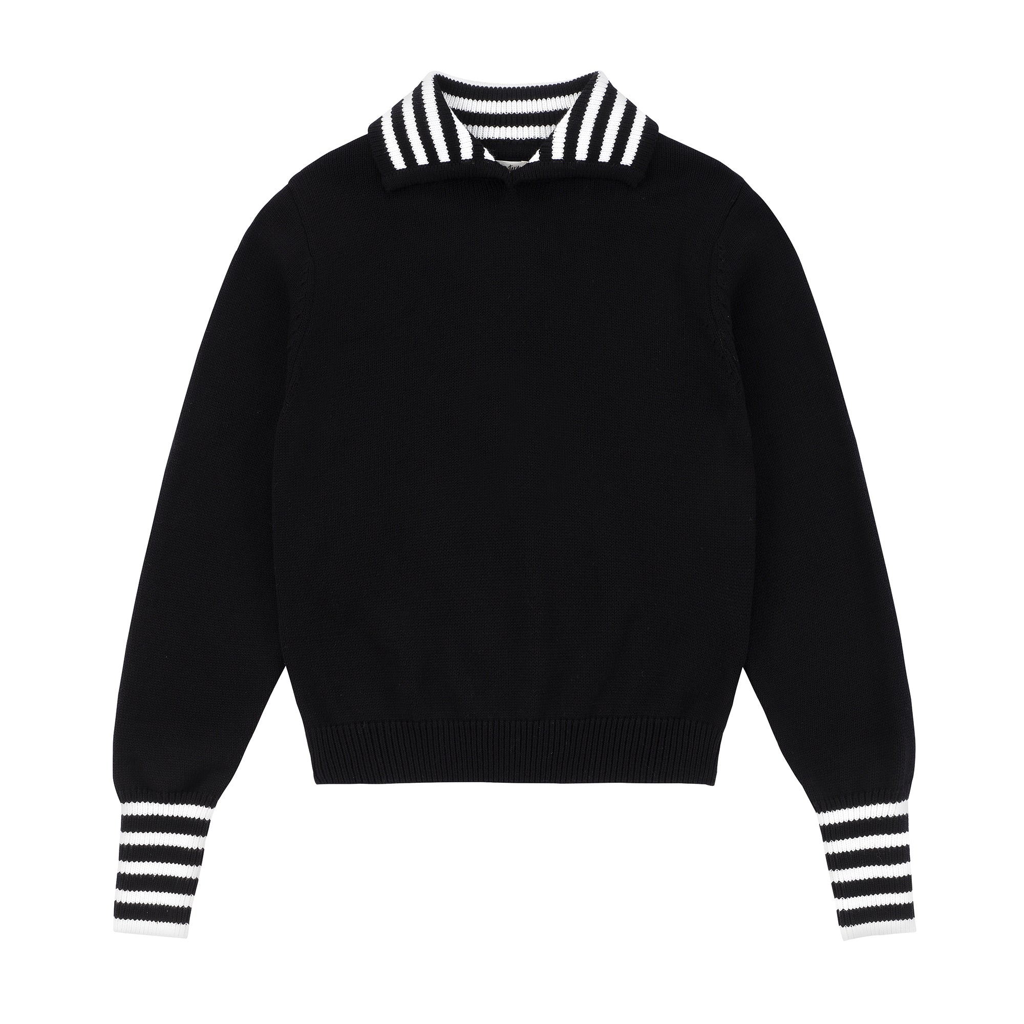 Teens Black Knit Sweater with Black & White Striped Trim