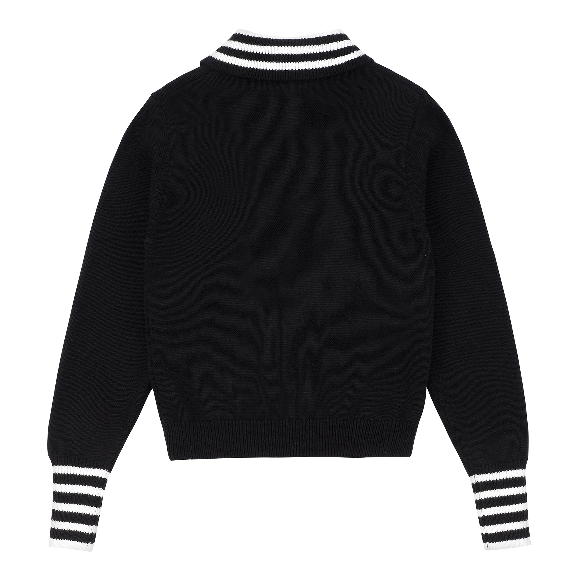 Teens Black Knit Sweater with Black & White Striped Trim