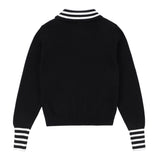 Teens Black Knit Sweater with Black & White Striped Trim