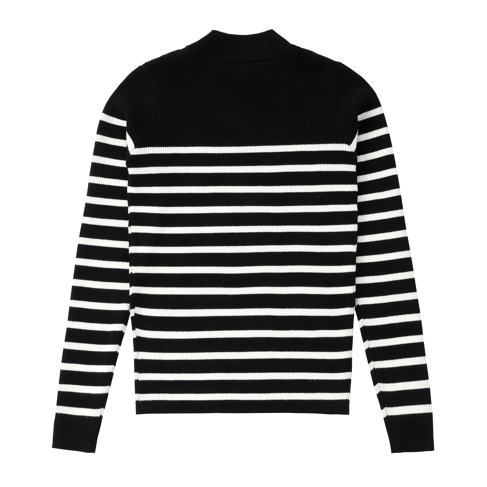 Teens Black & White Stripe Ribbed Knit Sweater with Button Detail
