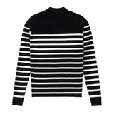 Teens Black & White Stripe Ribbed Knit Sweater with Button Detail