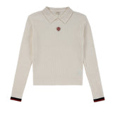 Teens Ivory Cable Ribbed Cable Knit Sweater with Red & Black Trim