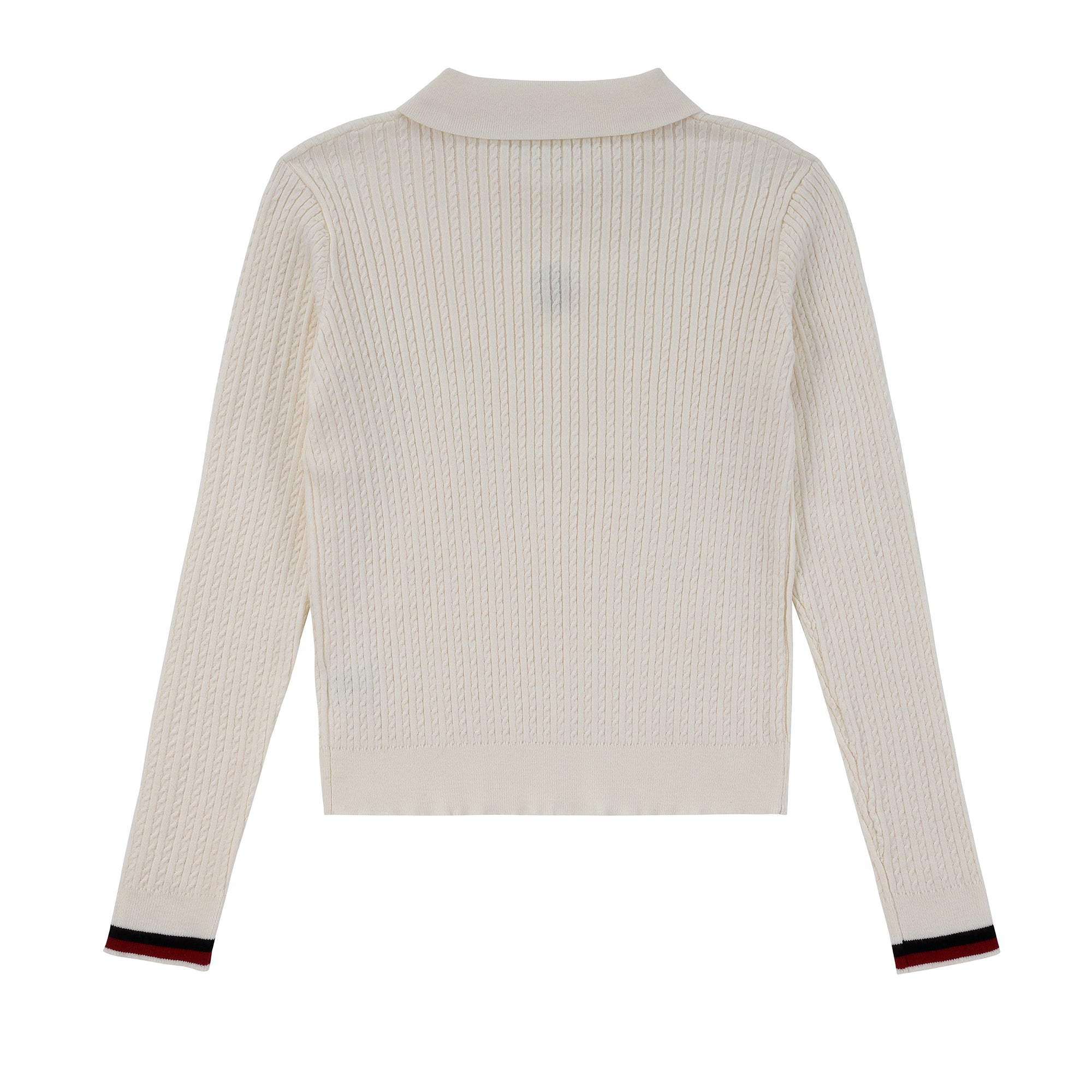 Teens Ivory Cable Ribbed Cable Knit Sweater with Red & Black Trim
