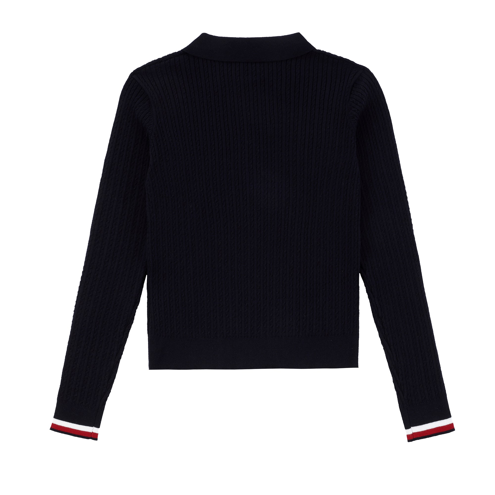 Teens Navy Cable Ribbed Cable Knit Sweater with Red & White Trim