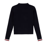 Teens Navy Cable Ribbed Cable Knit Sweater with Red & White Trim