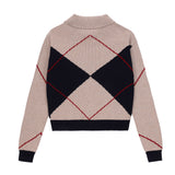 Teens Navy Argyle Collared Knit Sweater with Black Trim