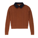 Teens Cognac Knit Sweater with Removable Denim Collar