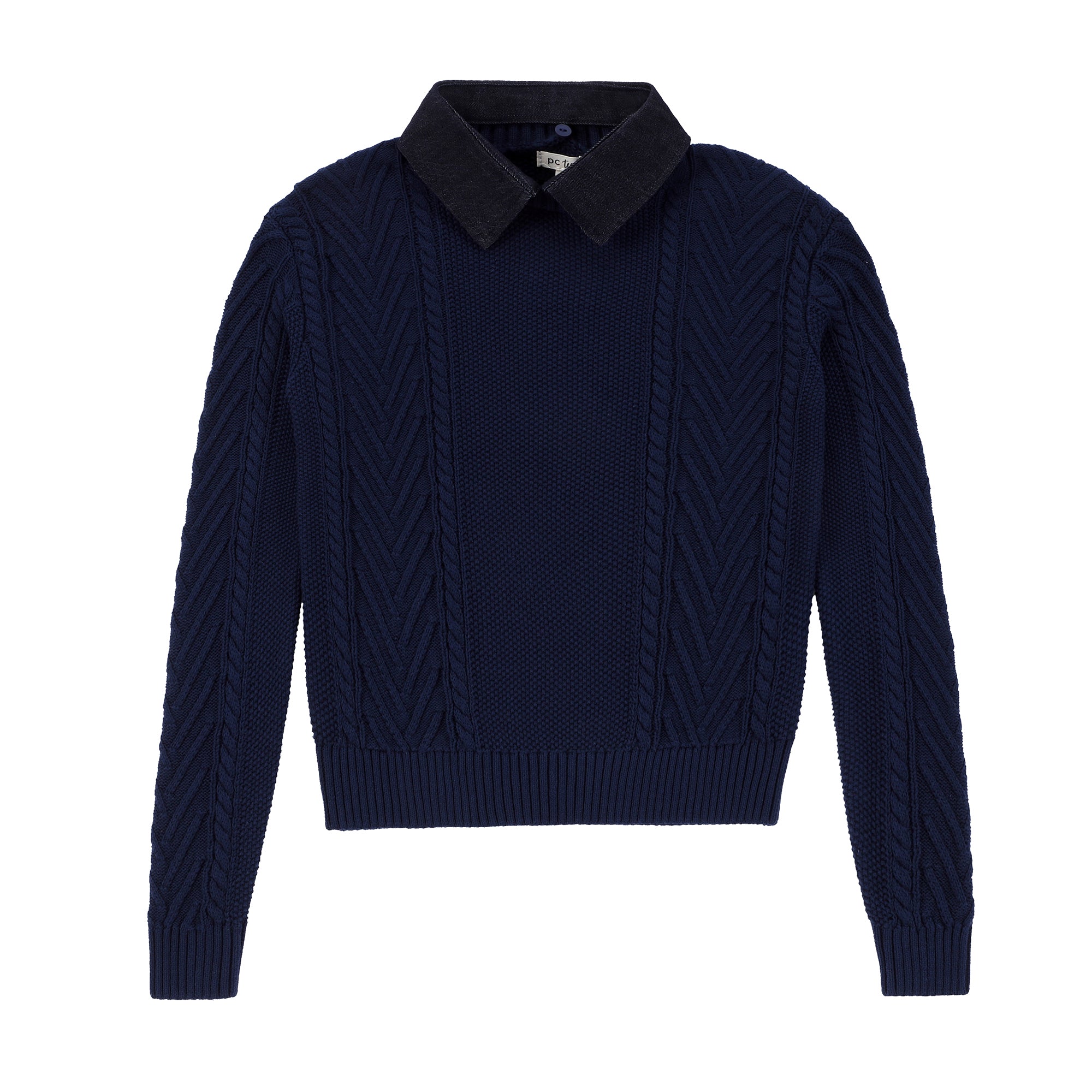 Teens Navy Knit Sweater with Removable Denim Collar