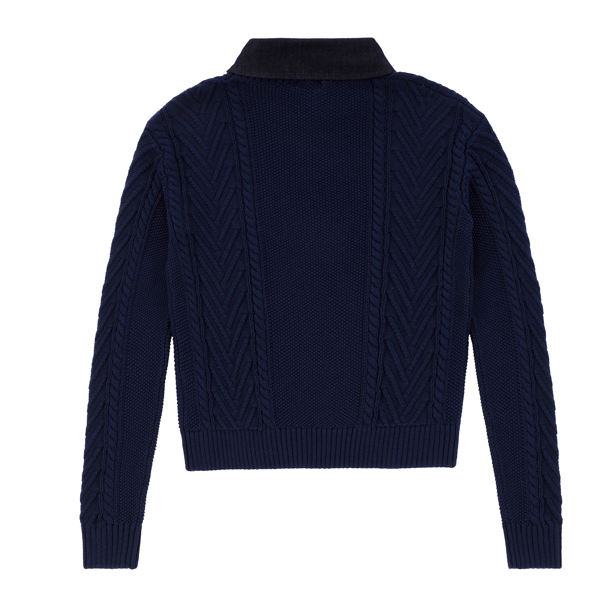 Teens Navy Knit Sweater with Removable Denim Collar