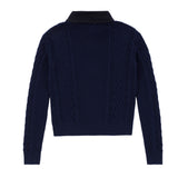 Teens Navy Knit Sweater with Removable Denim Collar