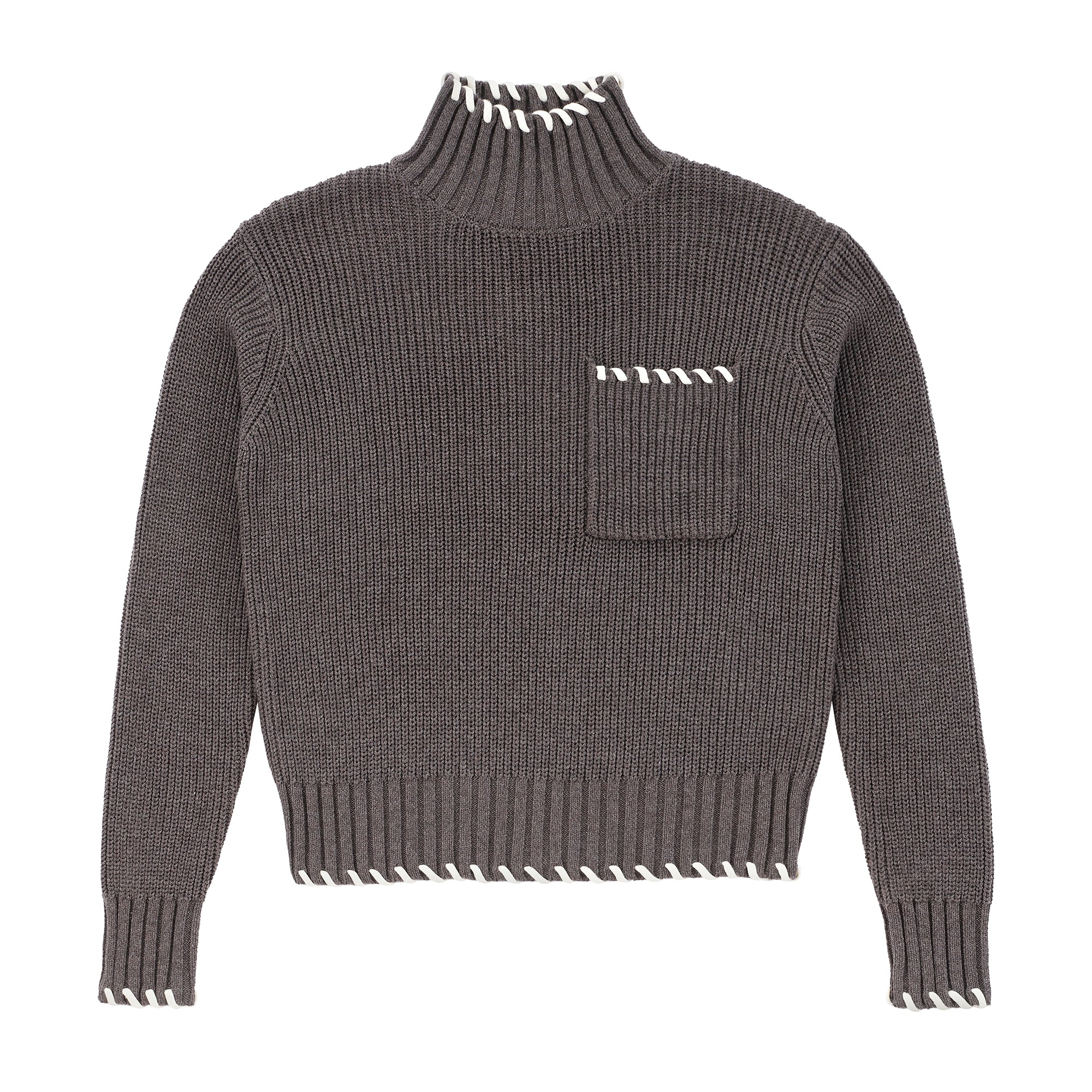 Teens Taupe Knit Turtleneck Sweater with Ivory Contrast Stitching