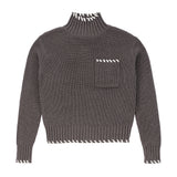 Teens Taupe Knit Turtleneck Sweater with Ivory Contrast Stitching