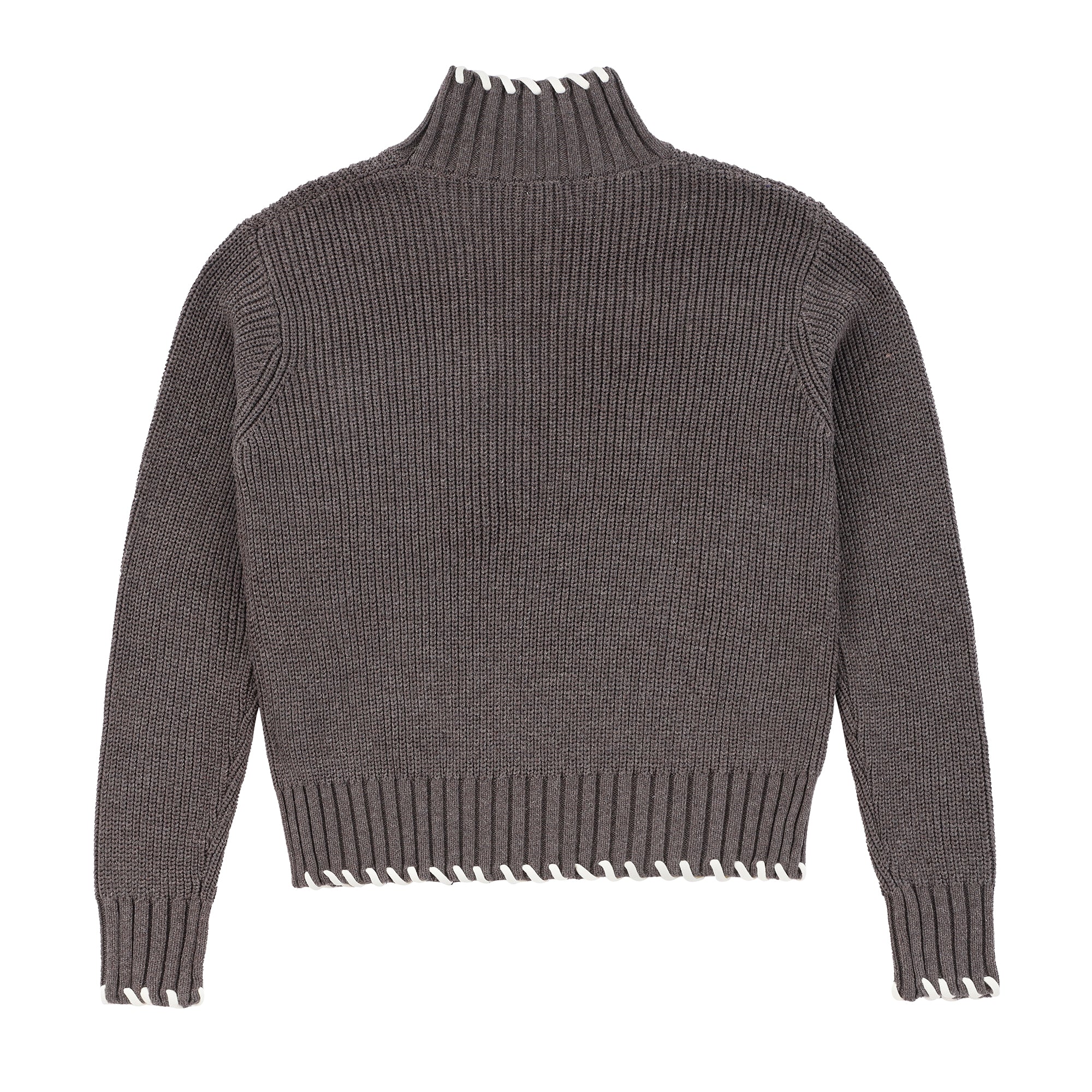 Teens Taupe Knit Turtleneck Sweater with Ivory Contrast Stitching