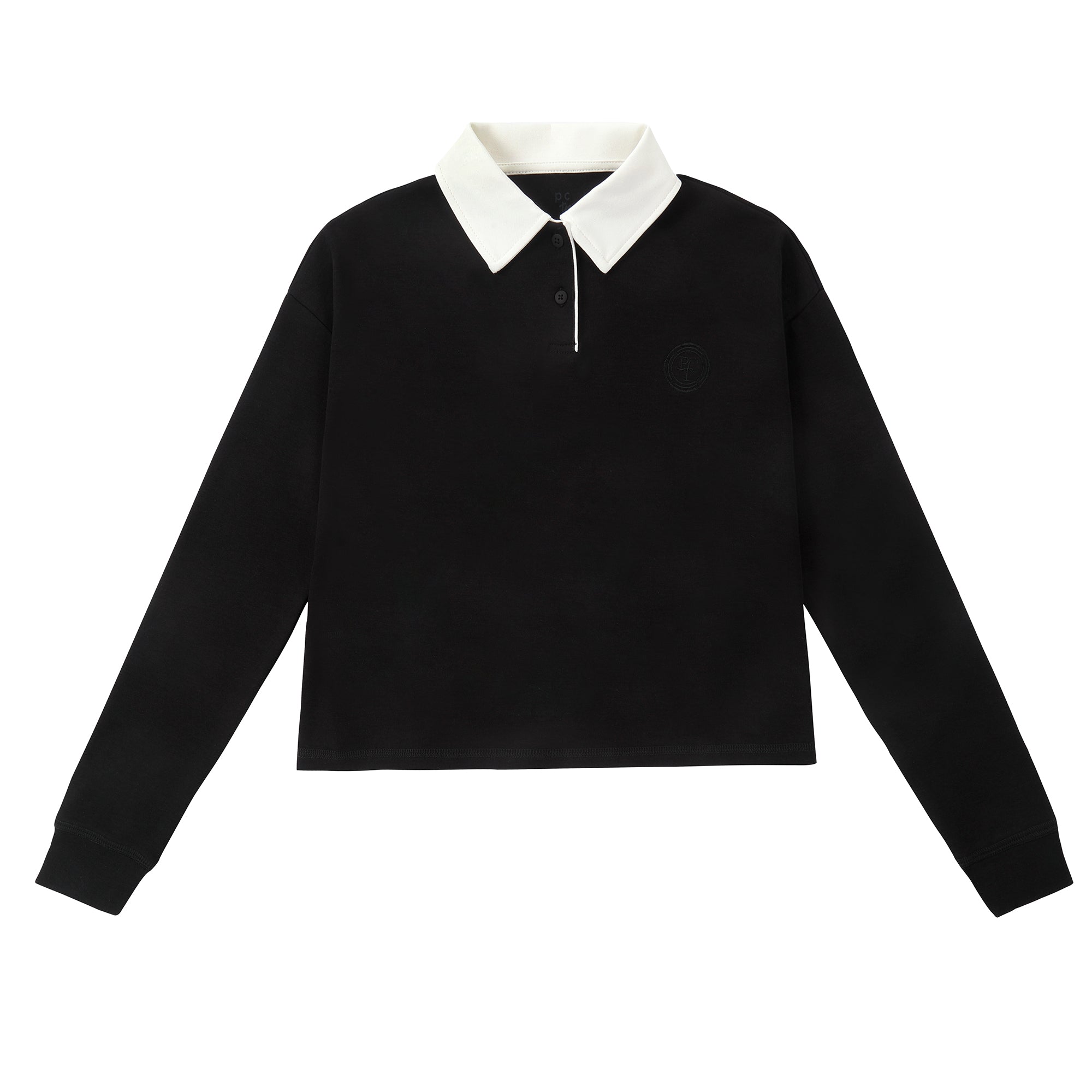 Teen Black Cropped Polo with White Collar