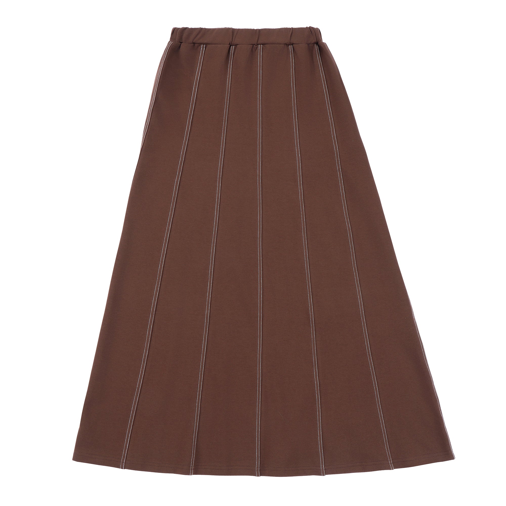 Teens Dark Brown Maxi Skirt with White Stiching